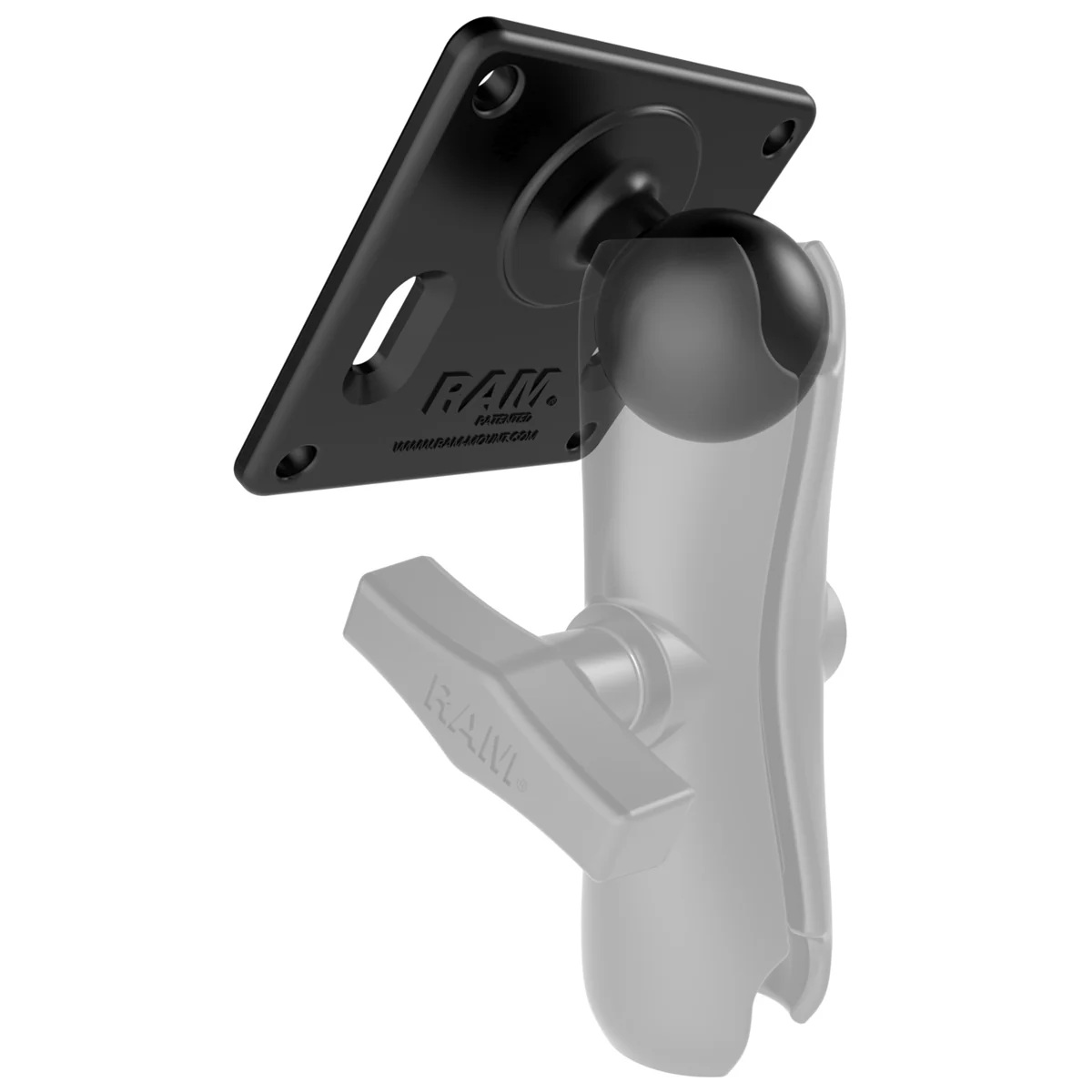 RAM-101U-2461 Doppel-Kugelhalterung mit VESA Platte 75x75 u. Roundbase aus Aluminium 2