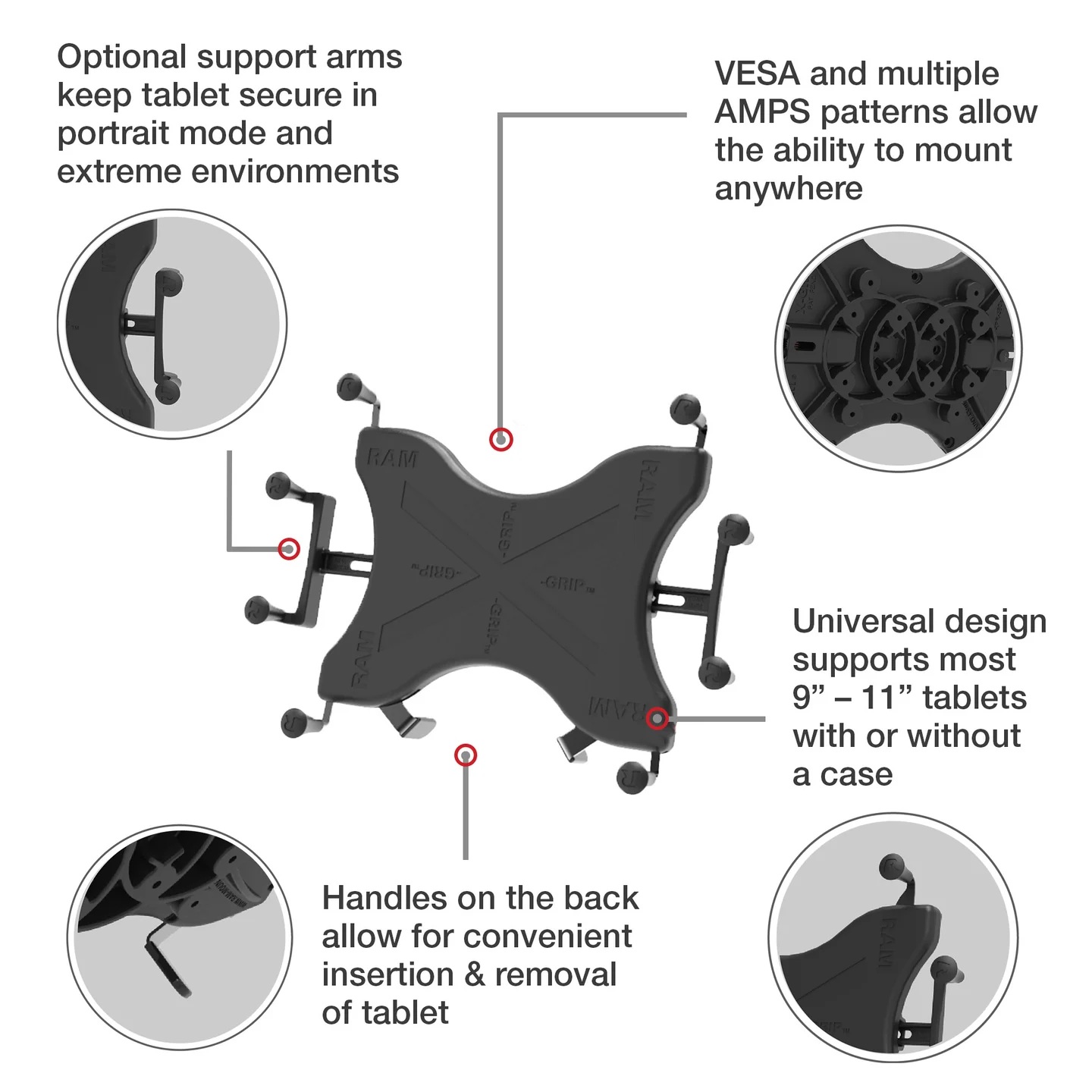 RAM-B-101-C-UN11U Ram Mount X-Grip Set 12-13 Zoll Tablets - 2 mal Round Base, B-Arm lang Aluminium 6