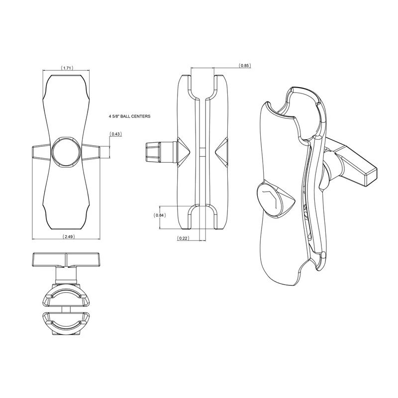 RAP-401-202U C-Arm-Basisset mittllang - Tough-Claw Halteklammer groß, Round Base C-Kugel 5