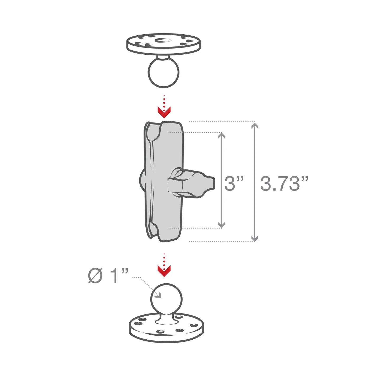 RAM-B-201U Socket Arm B mittellang aus Aluminium 6