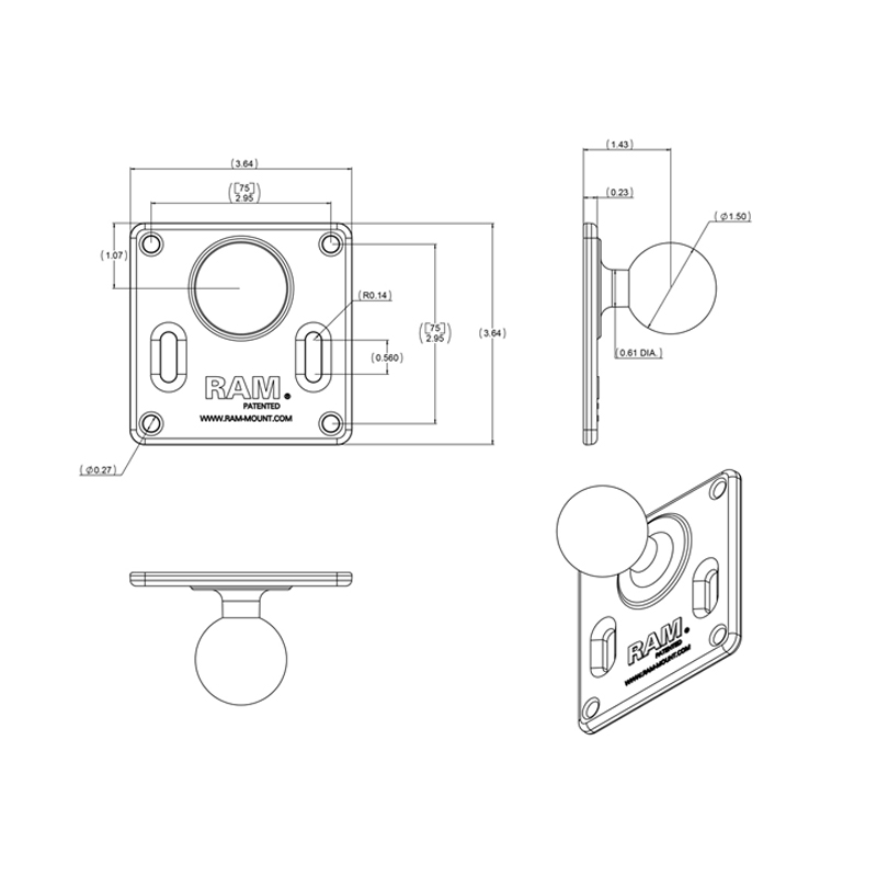 RAM-2461U VESA-Platte 75 x 75 mit C-Kugel 4