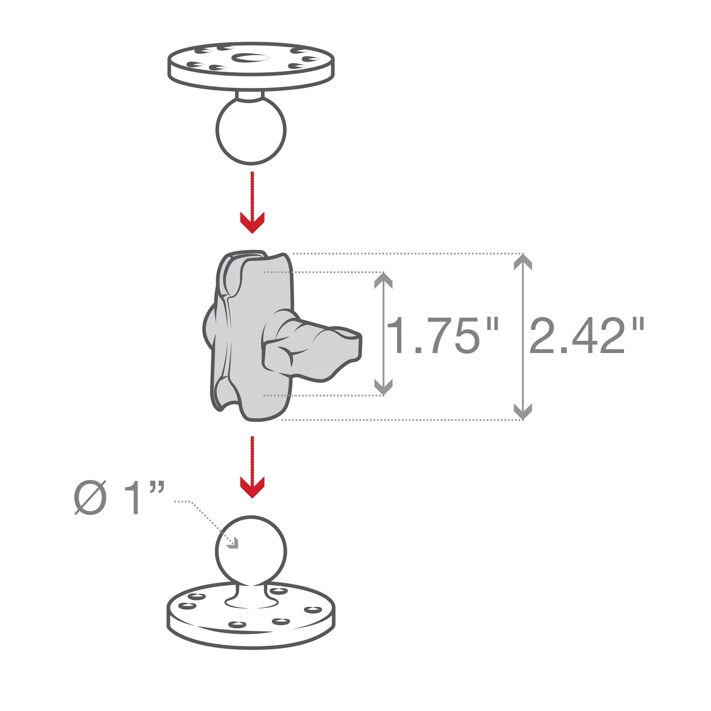 RAM-B-101U-A B-Arm-Basisset kurz - 2 x Round Base, Aluminium 6