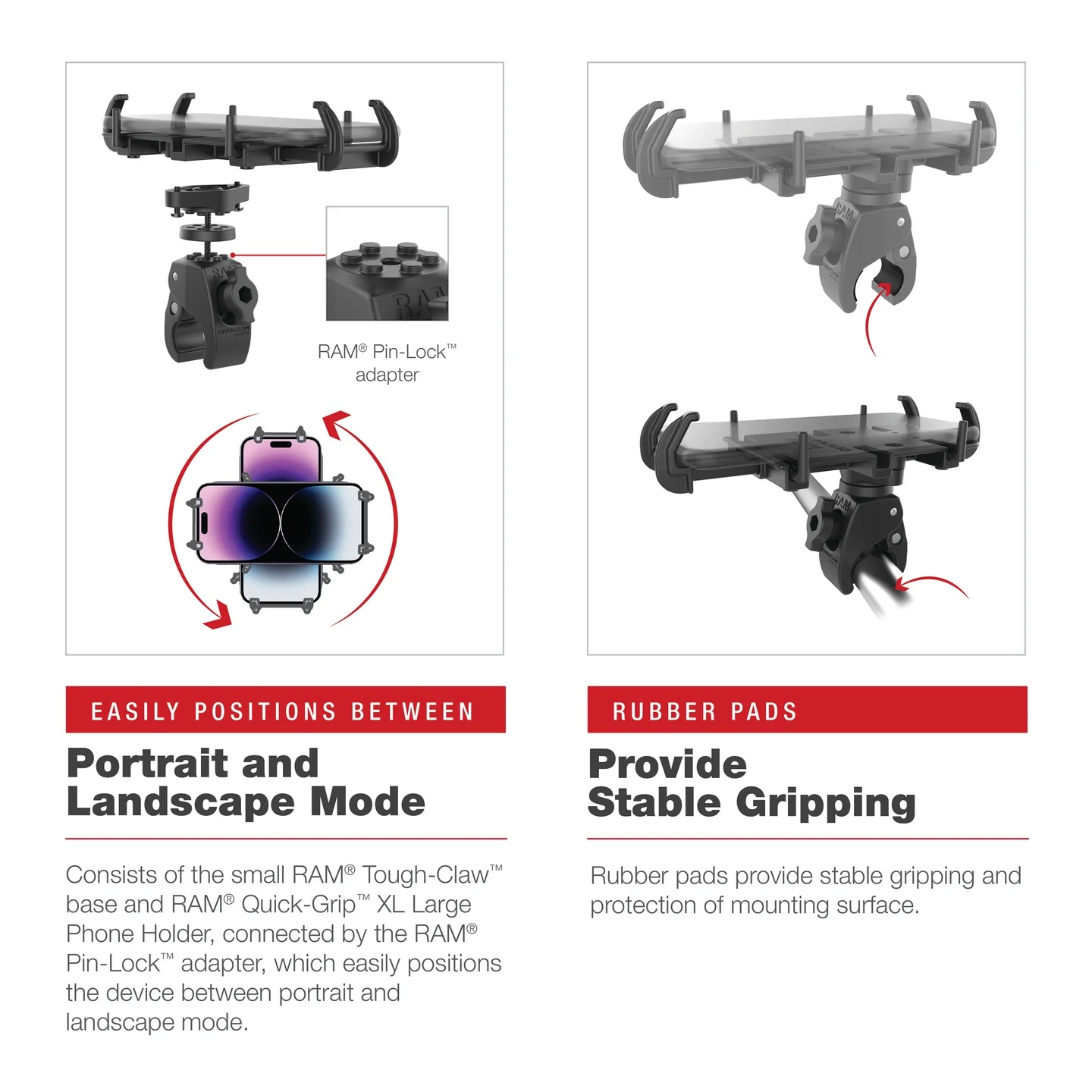 RAM-HOL-PD4-400-1U Low Profile Lenkerhalterung mit XL Quick-Grip und Tough-Claw klein 5