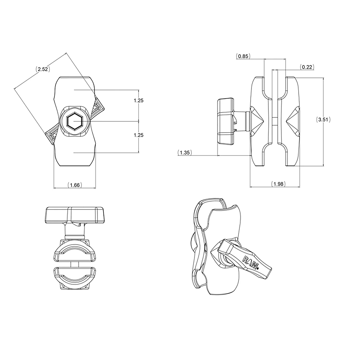 RAM-347U-B-2461 Halterset mit VESA-Platte 75x75 und rechteckiger AMPS-Basisplatte 6