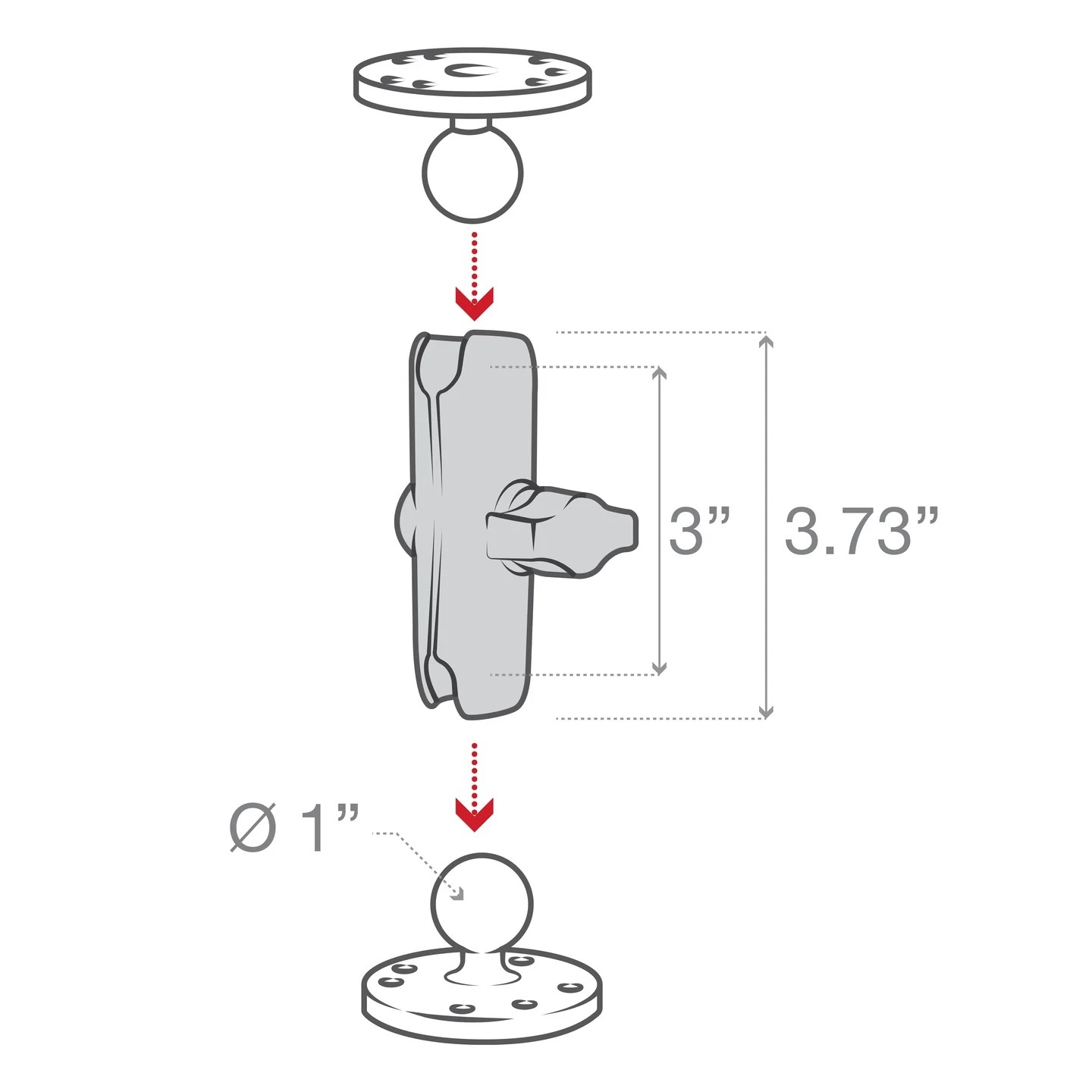 RAP-B-138U B-Arm-Basisset mittellang - Diamond Base, Round Base, Kompositmaterial 5