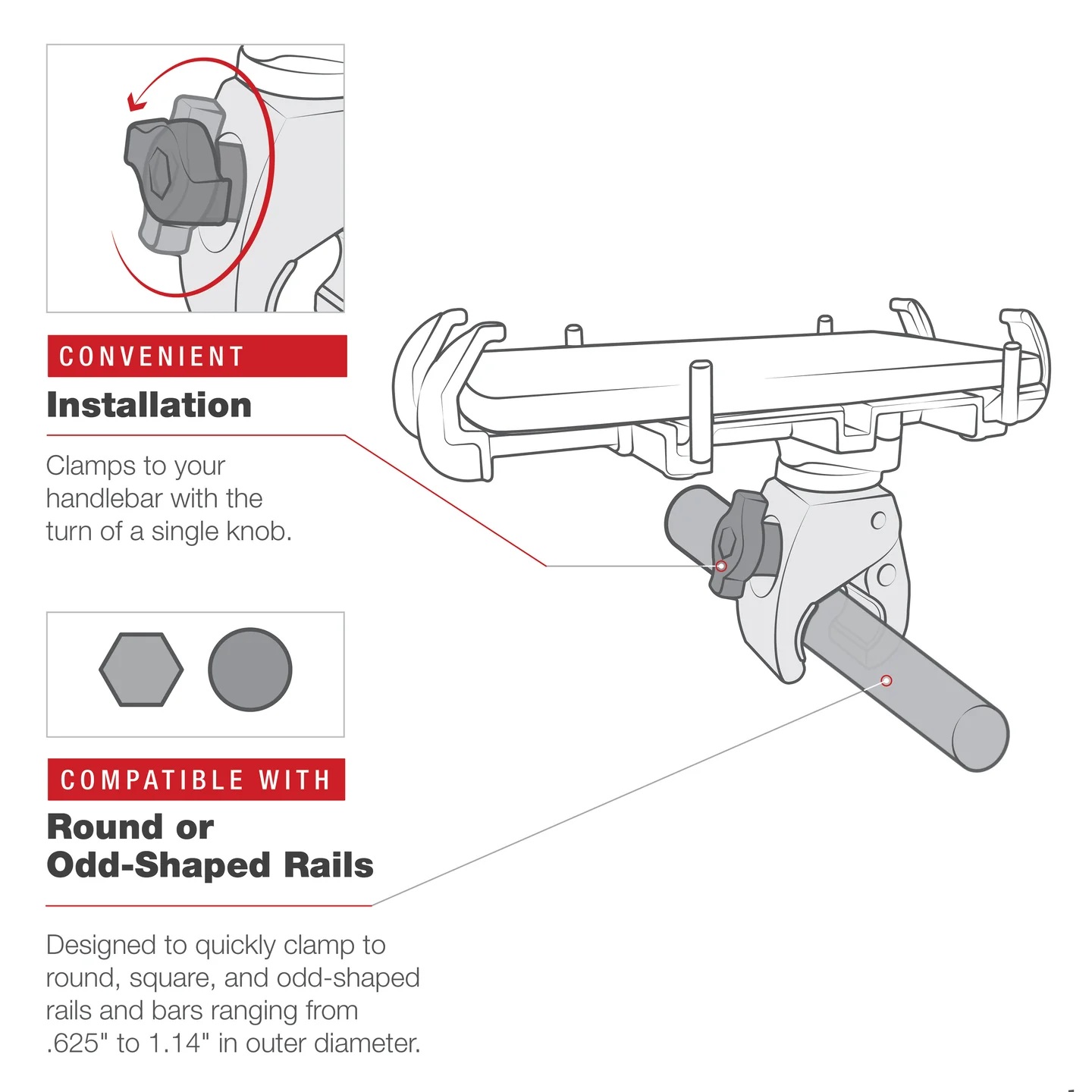 RAM-HOL-PD4-400-1U Low Profile Lenkerhalterung mit XL Quick-Grip und Tough-Claw klein 4