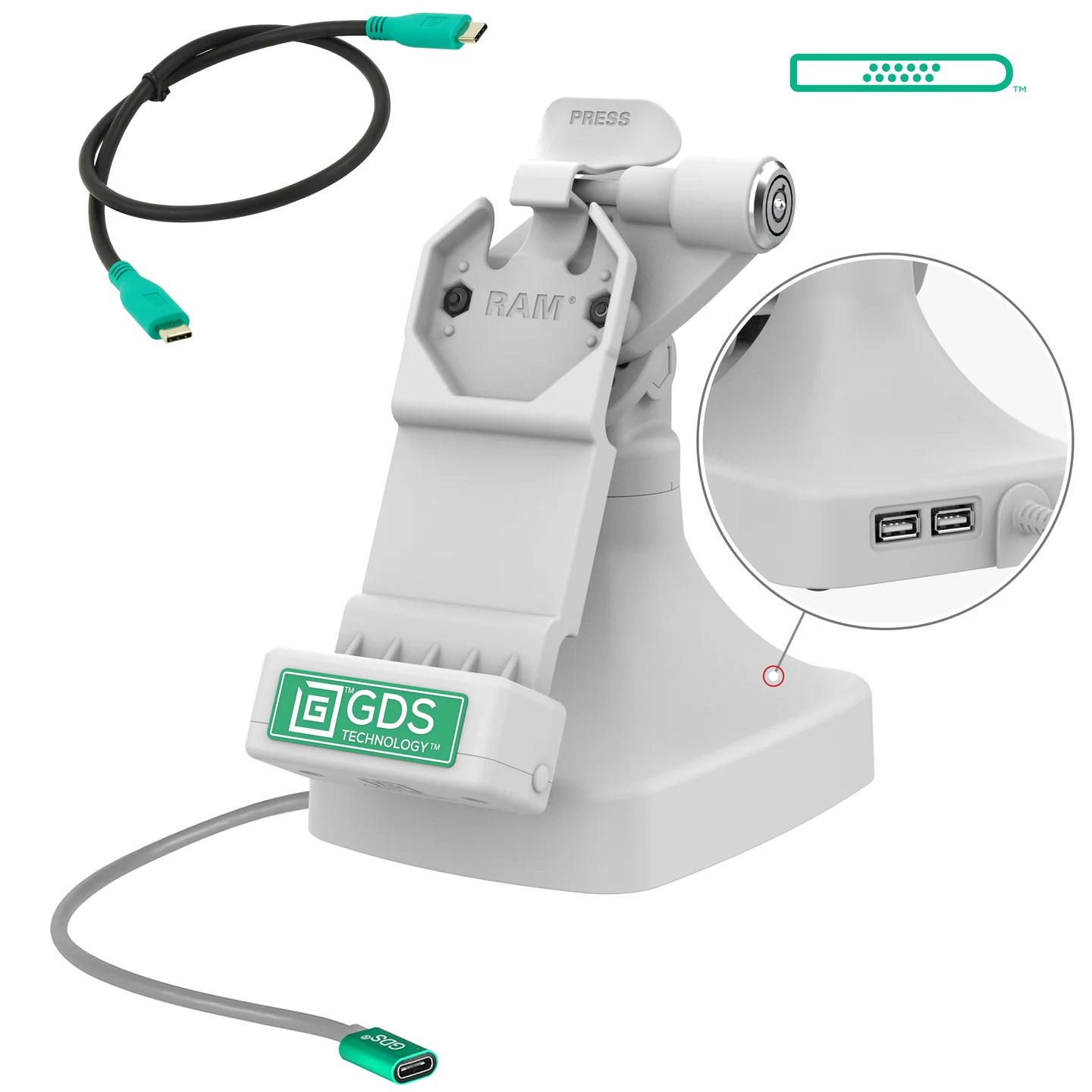 RAM-GDS-DOCKLR-D14-U1C-2A-GRY GDS® Uni-Conn™ Ladedock mit Power USB-C & Data 2 x USB-A, abschließbar - grau 1