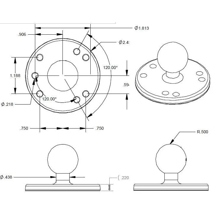 RAM-B-189B-202U Ram Mount Twist-Lock Zweifach-Saugnapfbasis mit Round Base & B-Kugel 5