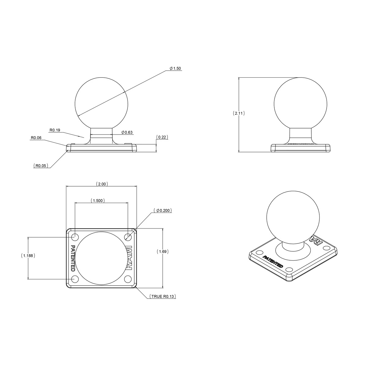 RAM-347U-B-2461 Halterset mit VESA-Platte 75x75 und rechteckiger AMPS-Basisplatte 4