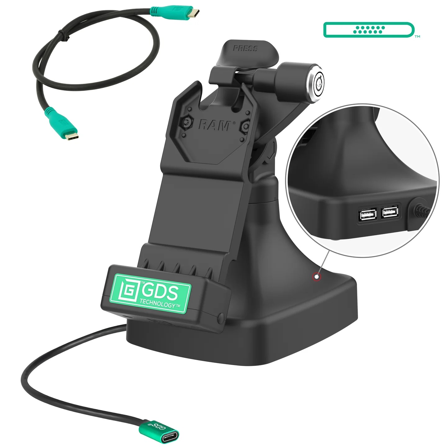 RAM-GDS-DOCKLR-D14-U1C-2A GDS® Uni-Conn™ Ladedock mit Power Single USB-C & Data 2 x USB-A, abschließbar 1