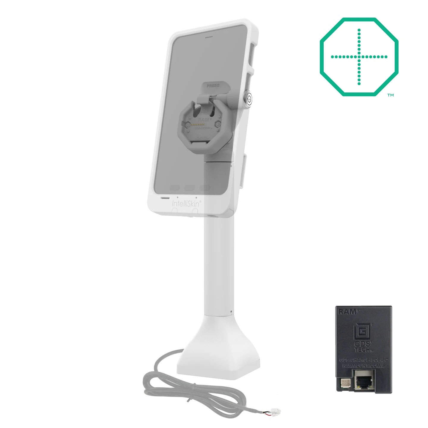 RAM-GDS-DOCKLR-D11-14-U3E-GRY GDS® Uni-Conn™ Pedestal Dock 14" , abschließbar, mit PoE - grau 1