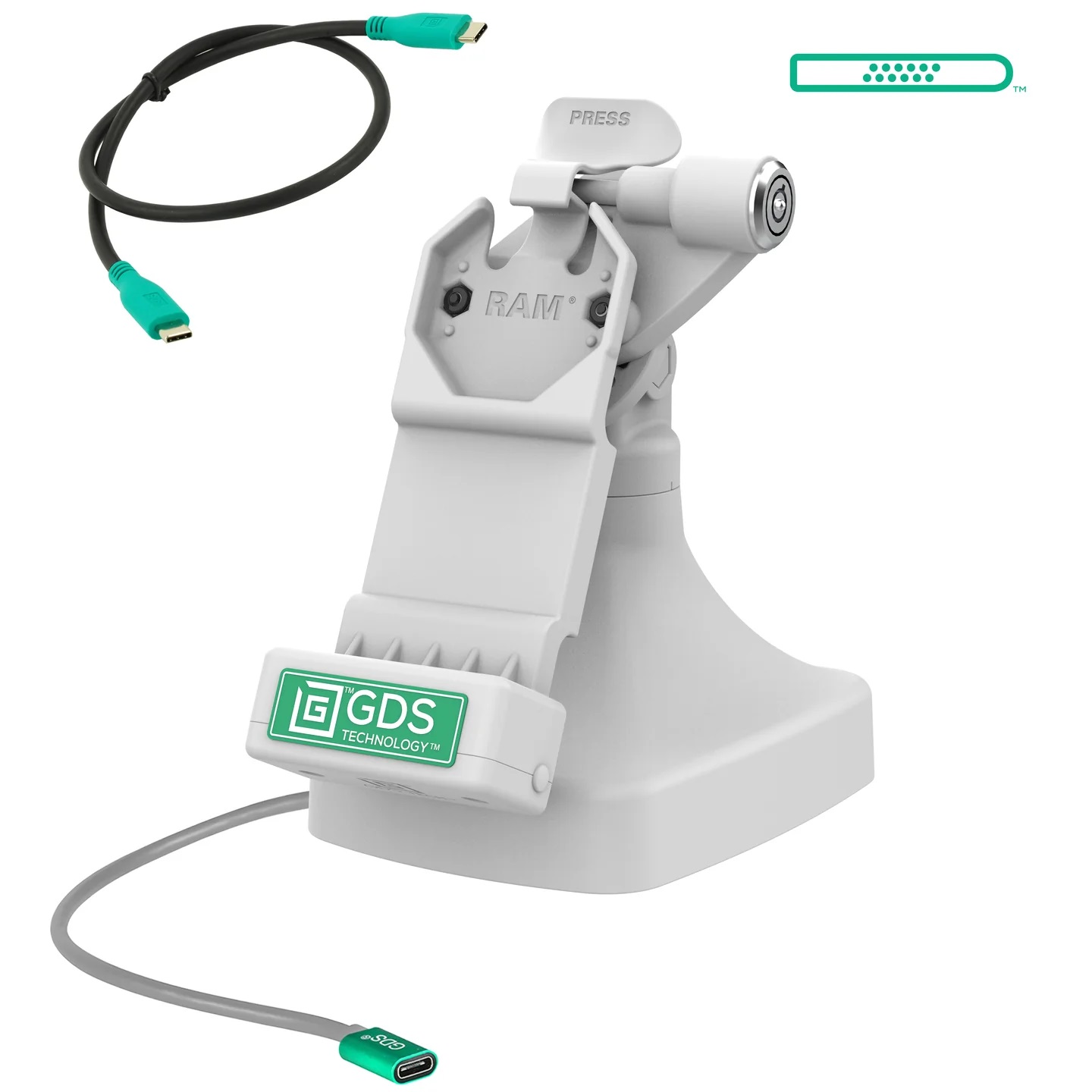RAM-GDS-DOCKLR-D14-U1C-GRY GDS® Uni-Conn™ Tilt & Swivel Ladedock mit USB-C, abschließbar, grau 1