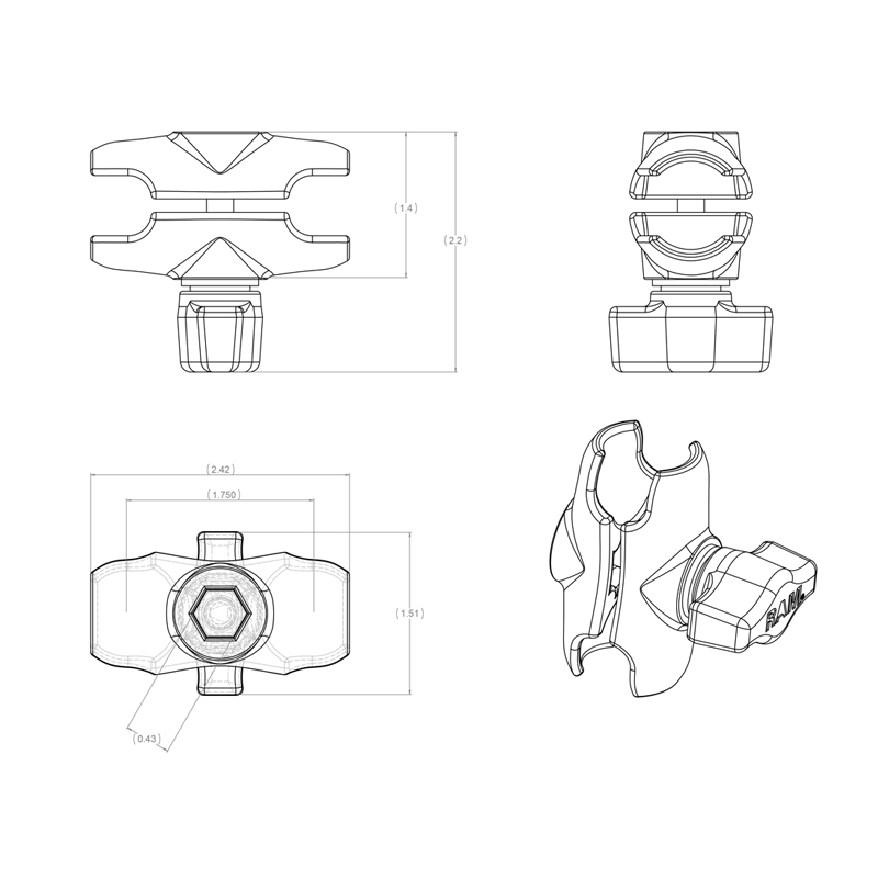 RAM-B-201-ACHU Socket Arm B kurz - Aluminium - verchromt 4