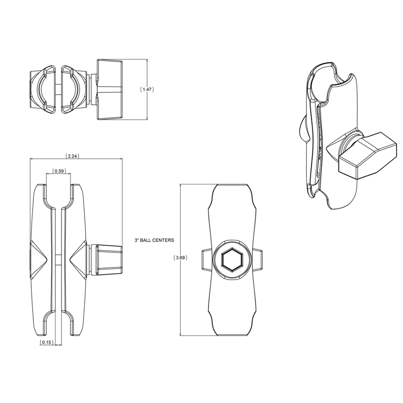 RAM-B-201U Socket Arm B mittellang aus Aluminium 5